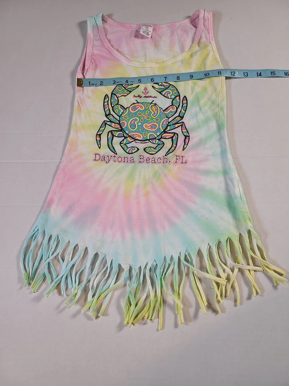 Dreamsicle Kids Daytona Beach Tie-Dye Fringe Crab Graphic Top - Pastel Multi L